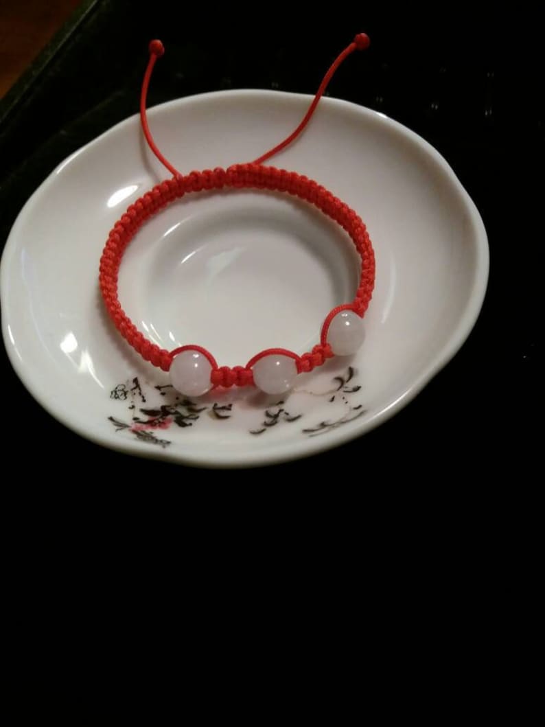 Chinese Red String Rope Thread Bracelet with Three Natural Burmese Whi ...