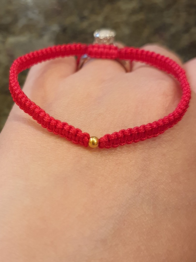 24K Solid Gold Bead Chinese Red String Bracelet純金轉運紅繩手鍊