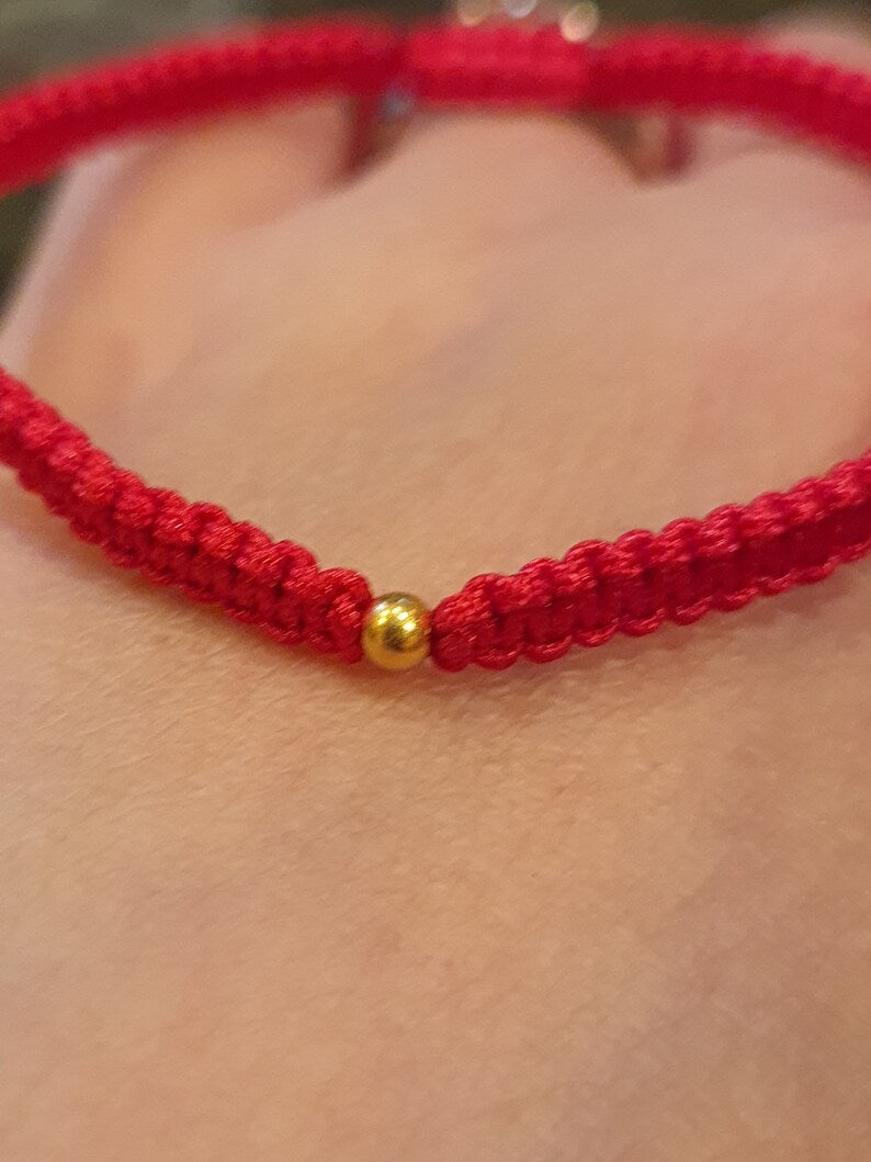 24K Solid Gold Bead Chinese Red String Bracelet純金轉運紅繩手鍊