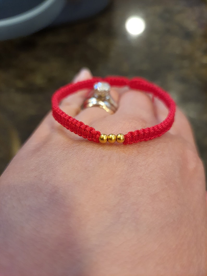 24K Solid Gold Beads Chinese Red String Bracelet純金轉運紅繩手鍊