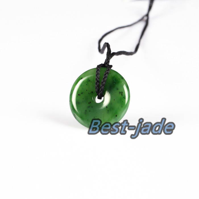 Apple Green Hei Toki Pendant Necklace NZ NEW ZEALAND Maori Style Greenstone Nephrite jade Pounamu Black string  Donut Bc Canadian jasper