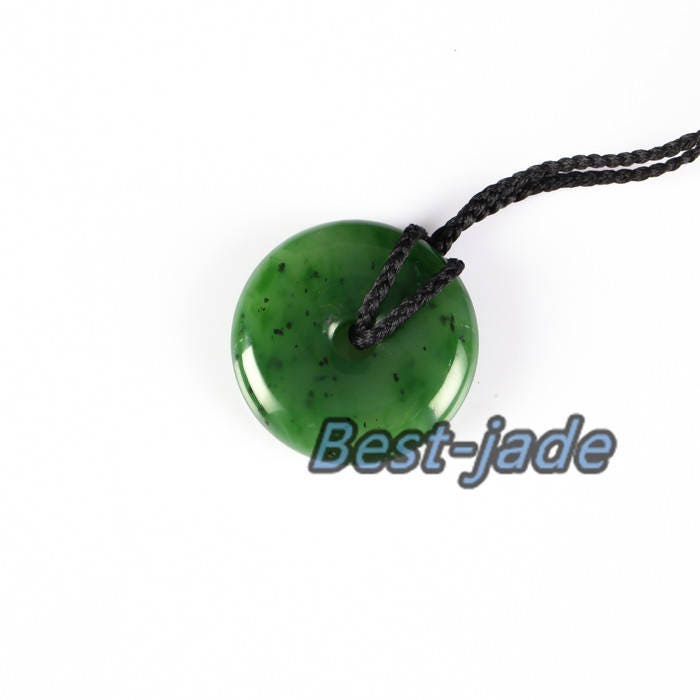 Apple Green Hei Toki Pendant Necklace NZ NEW ZEALAND Maori Style Greenstone Nephrite jade Pounamu Black string  Donut Bc Canadian jasper