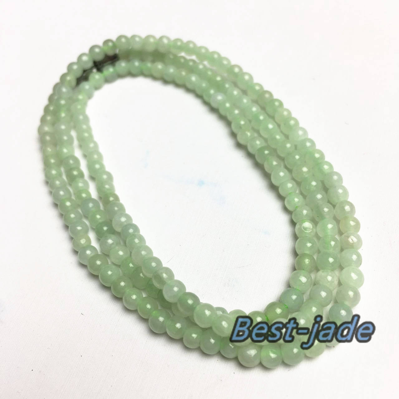 Light Green Natural Grade A Jade Hand carved Necklace Chain Burma Jadeite Round bead Size：3.5*3.5mm Green gemstone