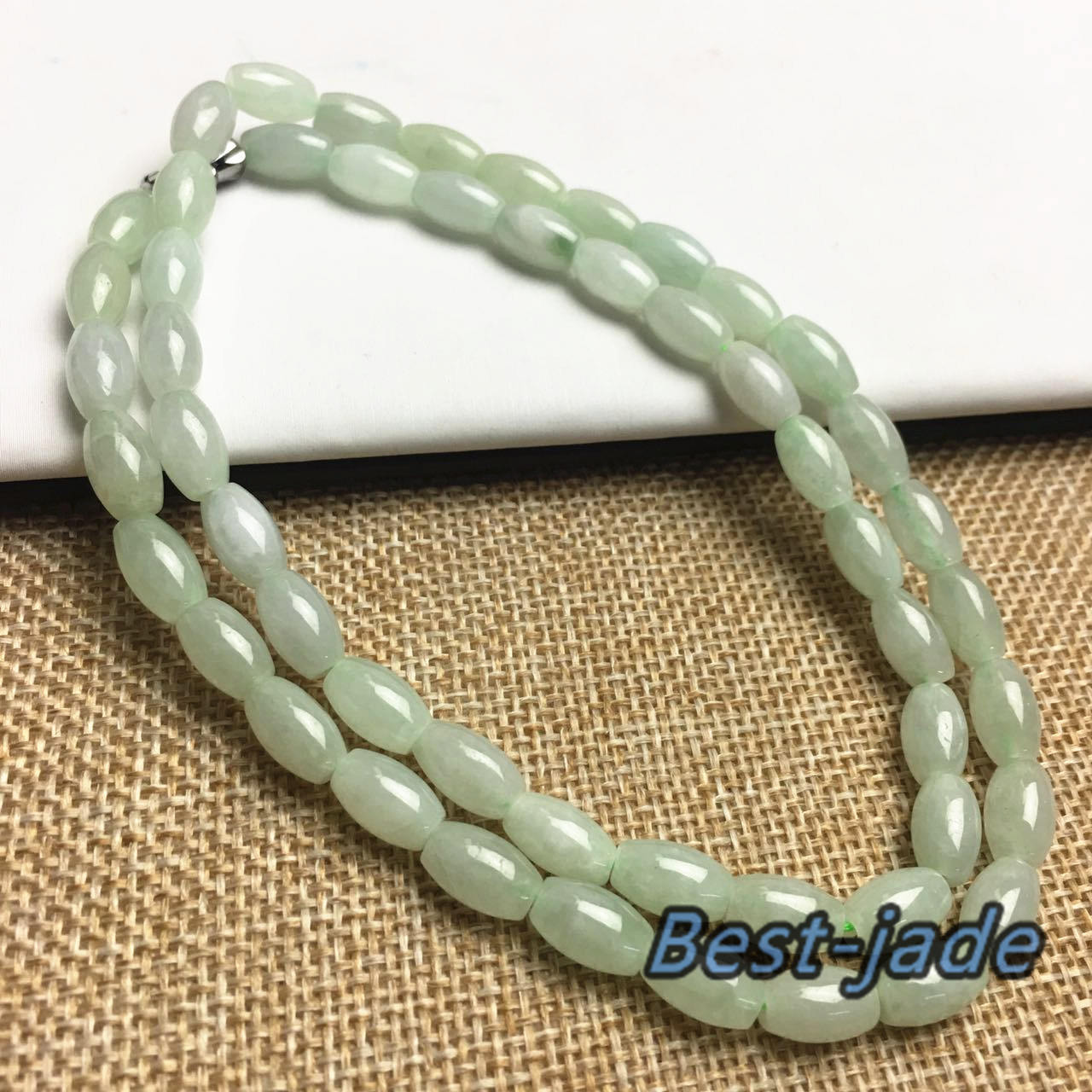 Certificated Grade A Natural Jade et Hand carved Necklace Girl Chain Jadeite Round bead Size：6*9mm Green gemstone Burma