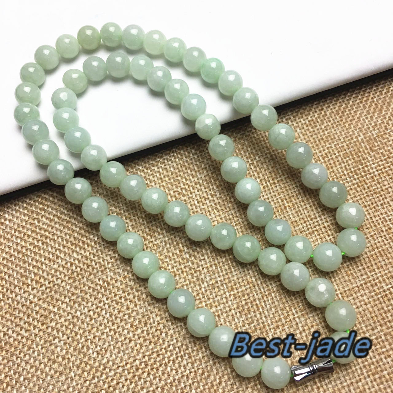 Certificated Grade A Natural Jade et Hand carved Necklace Girl Chain Jadeite Round bead Size：8mm Green gemstone Burma 糯油底