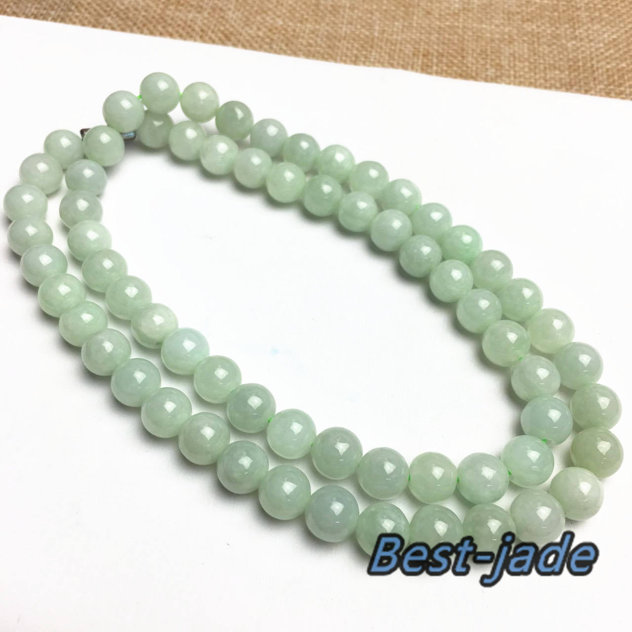 Certificated Grade A Natural Jade et Hand carved Necklace Girl Chain Jadeite Round bead Size：8mm Green gemstone Burma 糯油底