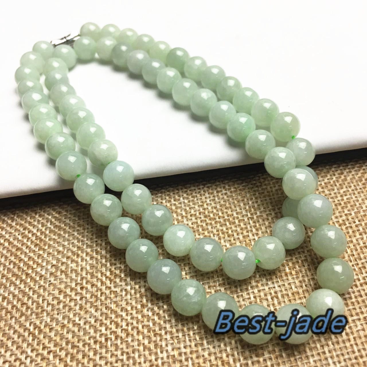 Certificated Grade A Natural Jade et Hand carved Necklace Girl Chain Jadeite Round bead Size：8mm Green gemstone Burma 糯油底