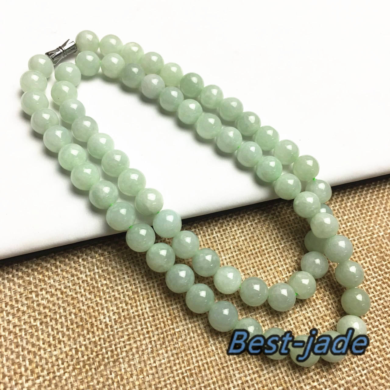 Certificated Grade A Natural Jade et Hand carved Necklace Girl Chain Jadeite Round bead Size：8mm Green gemstone Burma 糯油底