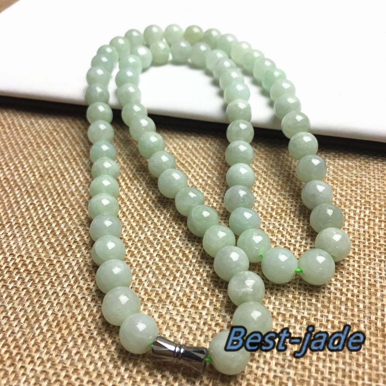 Certificated Grade A Natural Jade et Hand carved Necklace Girl Chain Jadeite Round bead Size：8mm Green gemstone Burma 糯油底