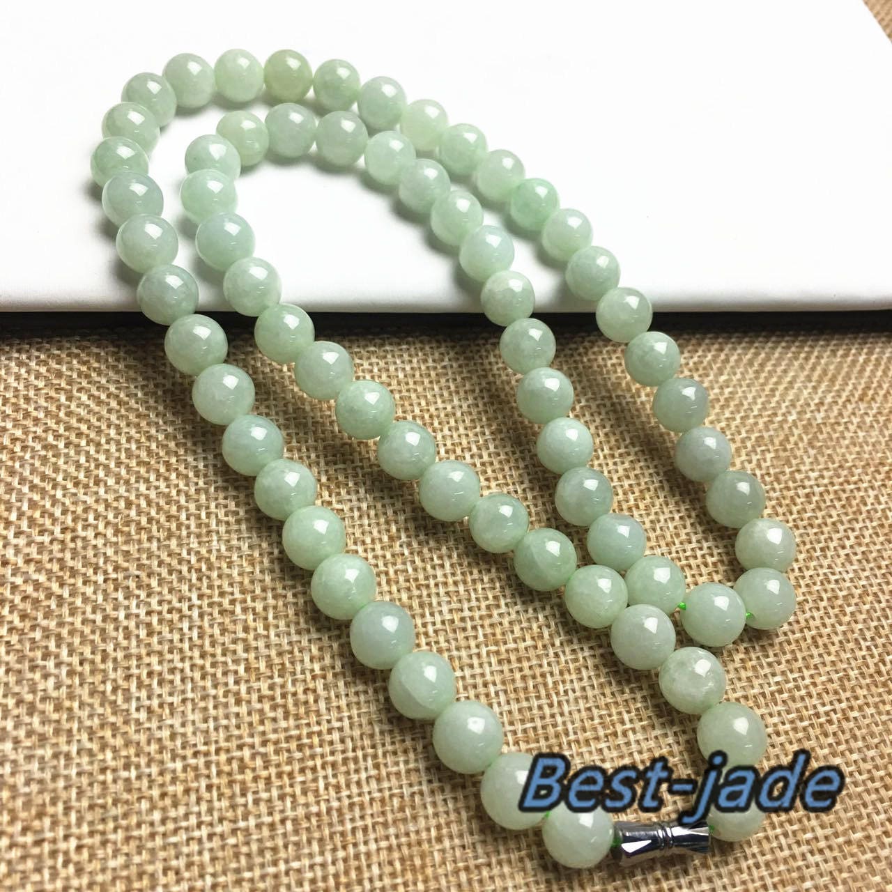 Certificated Grade A Natural Jade et Hand carved Necklace Girl Chain Jadeite Round bead Size：8mm Green gemstone Burma 糯油底