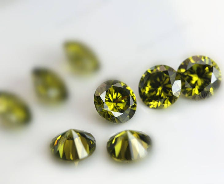 200PCS 1~10MM Grade 5A Olive Cubic Zircon Bead Gemstone Yellow Loose Round