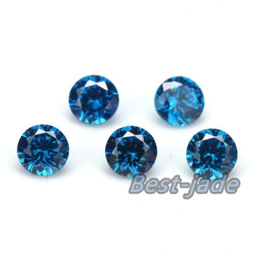 50PCS 1~10MM Grade A Blue Cubic Zircon Bead Gemstone Trillion Loose Round Dark Aquamarine