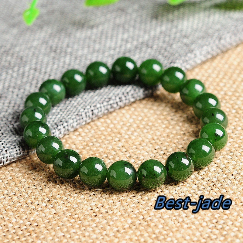 Certificated Top Grade Apple Green Nephrite Jade Beads Bangle Bracelet Pounamu Maori Nephrite NZ Jade 10mm