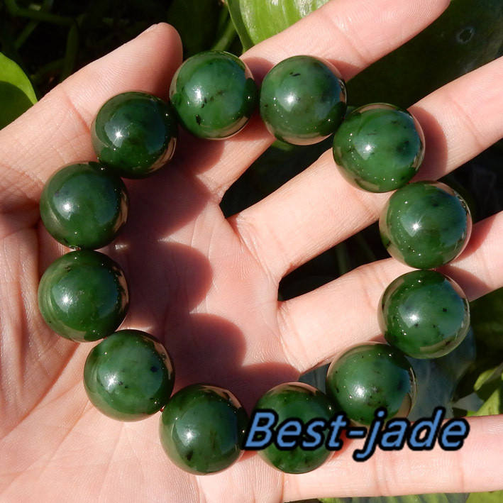 BIG 20mm Top Grade Apple Green Nephrite Canadian Jade Beads Bangle Man Bracelet Pounamu Jasper Greenstone