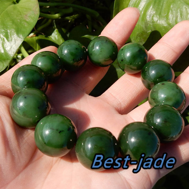 BIG 20mm Top Grade Apple Green Nephrite Canadian Jade Beads Bangle Man Bracelet Pounamu Jasper Greenstone