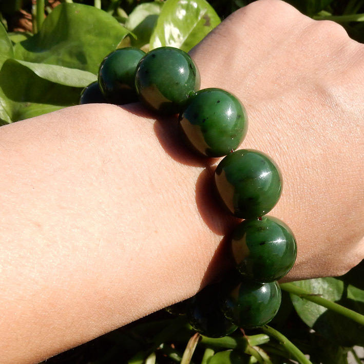 BIG 20mm Top Grade Apple Green Nephrite Canadian Jade Beads Bangle Man Bracelet Pounamu Jasper Greenstone