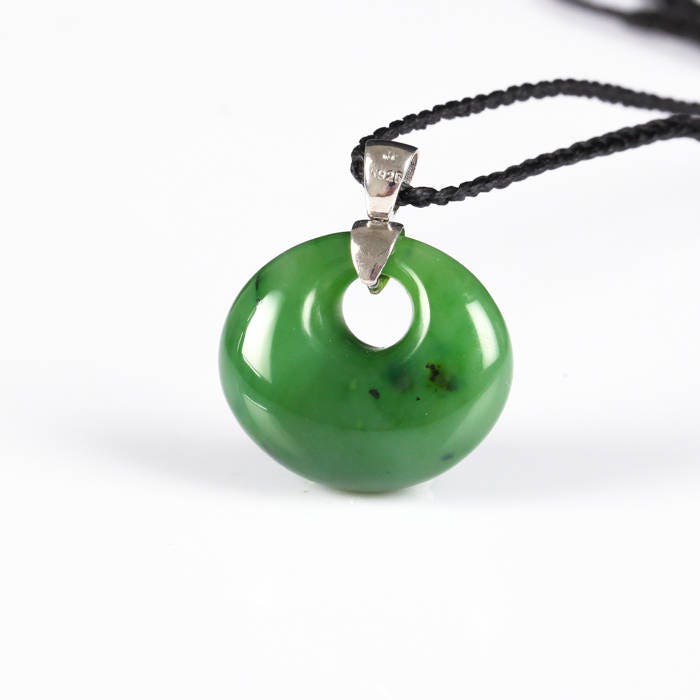 Apple Green Hei Toki Pendant Necklace NZ  NEW ZEALAND Maori Style Greenstone Nephrite jade Pounamu With black string Bc jasper