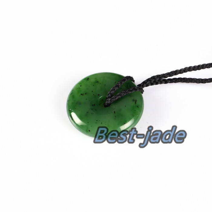 Apple Green Hei Toki Pendant Necklace NZ NEW ZEALAND Maori Style Greenstone Nephrite jade Pounamu Black string  Donut Bc Canadian jasper