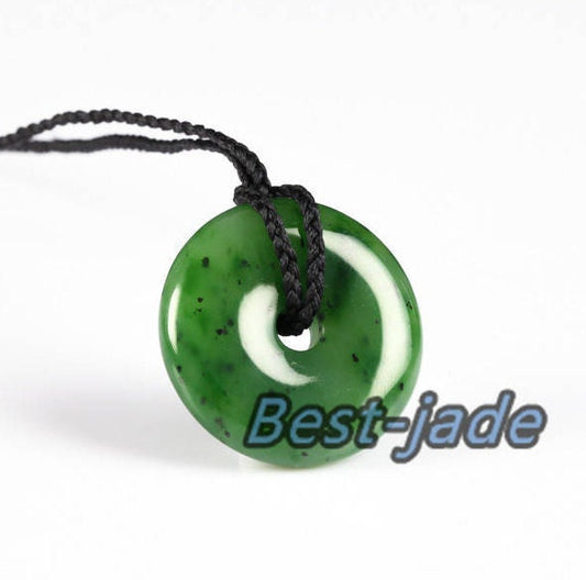 Apple Green Hei Toki Pendant Necklace NZ NEW ZEALAND Maori Style Greenstone Nephrite jade Pounamu Black string  Donut Bc Canadian jasper