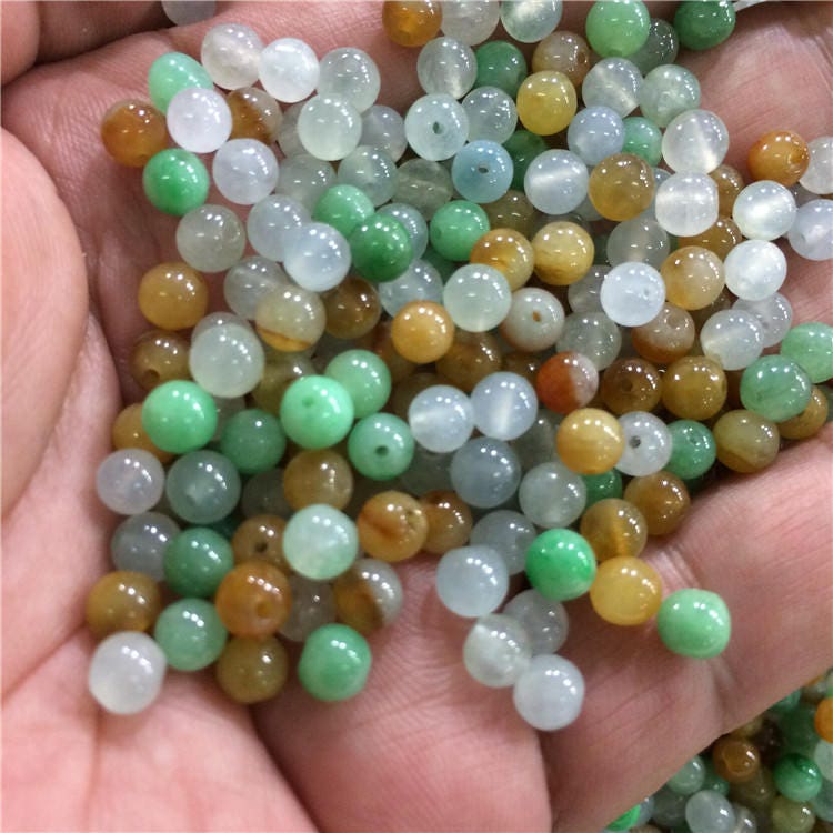 Good Quality 50PCS  3mm~13mm Grade A Jade Natural Burma  Jadeite Roundness Beads Ball GREEN WHITE jade bead DIY jade earrings