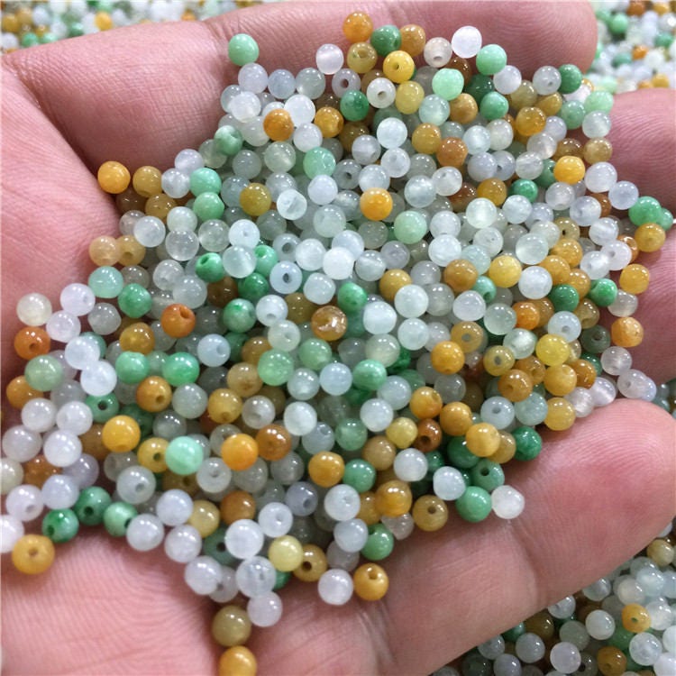 Good Quality 50PCS  3mm~13mm Grade A Jade Natural Burma  Jadeite Roundness Beads Ball GREEN WHITE jade bead DIY jade earrings