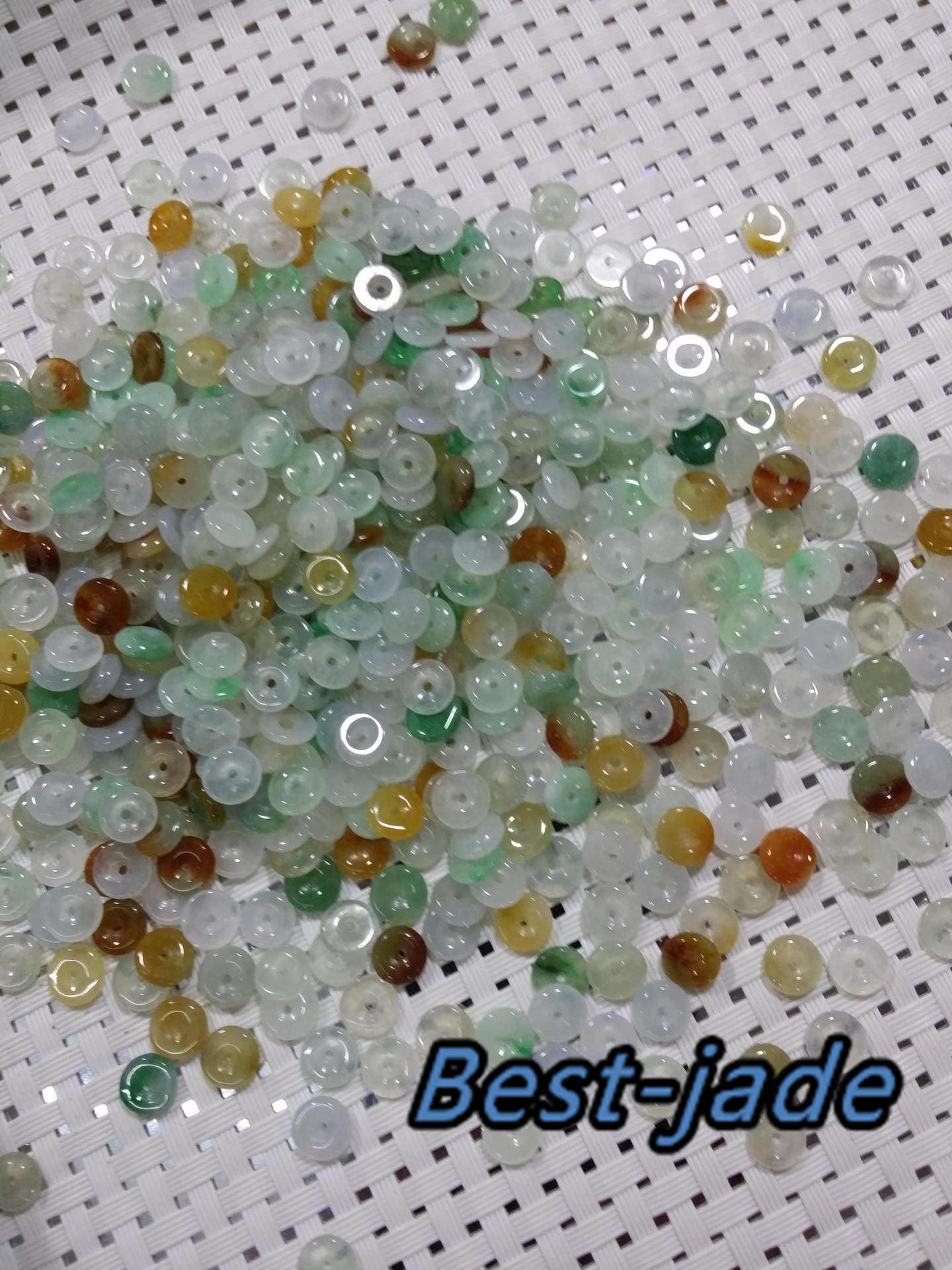 100Pcs Transparent 6-13mm Grade A Jade Glass Green Yellow Burma Jadeite Donut Roundness Beads DIY Baby pendant lucky doughnut bead spacer