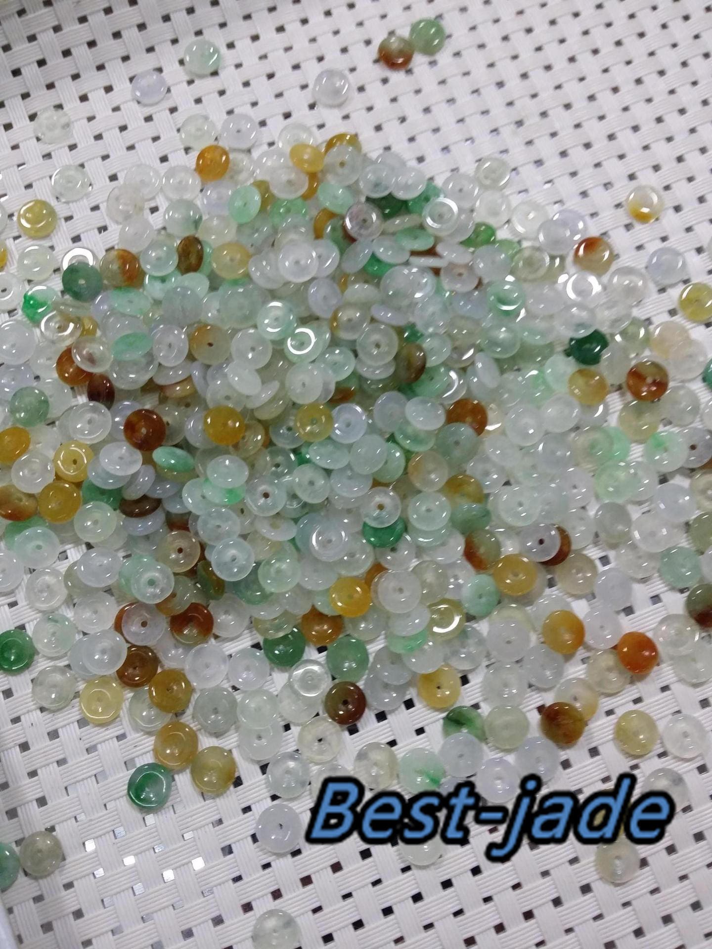 100Pcs Transparent 6-13mm Grade A Jade Glass Green Yellow Burma Jadeite Donut Roundness Beads DIY Baby pendant lucky doughnut bead spacer