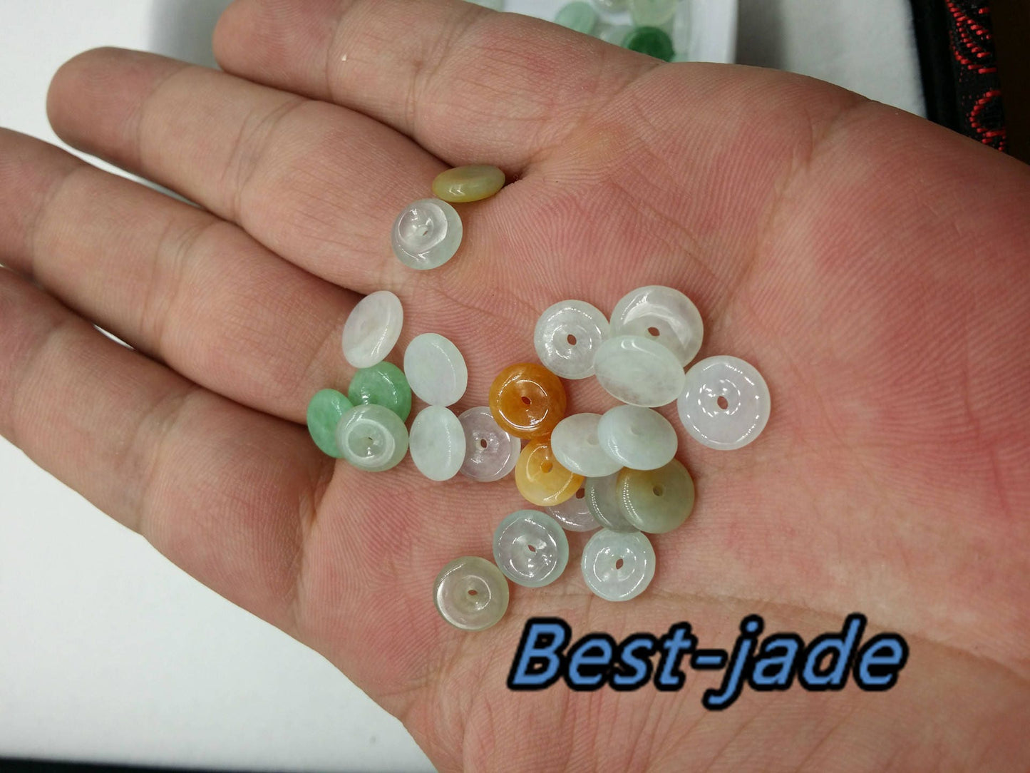 100Pcs Transparent 6-13mm Grade A Jade Glass Green Yellow Burma Jadeite Donut Roundness Beads DIY Baby pendant lucky doughnut bead spacer