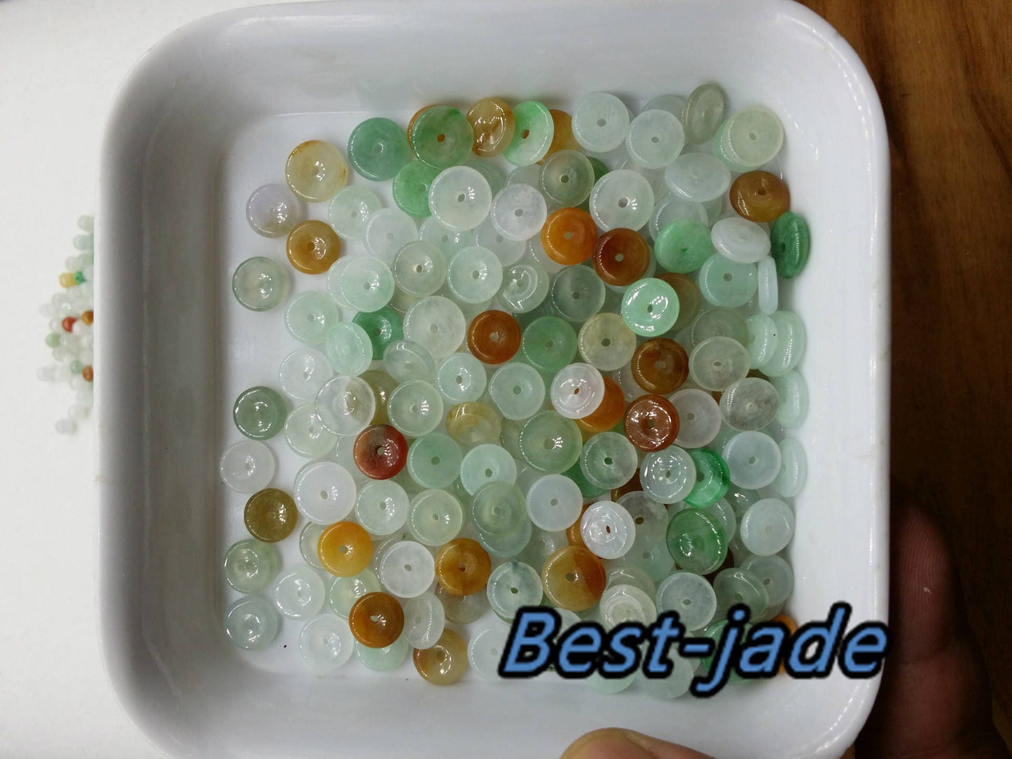 100Pcs Transparent 6-13mm Grade A Jade Glass Green Yellow Burma Jadeite Donut Roundness Beads DIY Baby pendant lucky doughnut bead spacer