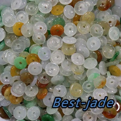 100Pcs Transparent 6-13mm Grade A Jade Glass Green Yellow Burma Jadeite Donut Roundness Beads DIY Baby pendant lucky doughnut bead spacer