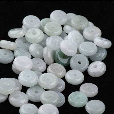 100PCS (Wholesale) 8-12mm Grade A ICY Jade Jadeite Flat Roundness Beads Ball GREEN WHITE Button peace buckle Chinese Best-jade