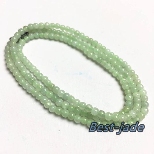 Light Green Natural Grade A Jade Hand carved Necklace Chain Burma Jadeite Round bead Size：3.5*3.5mm Green gemstone