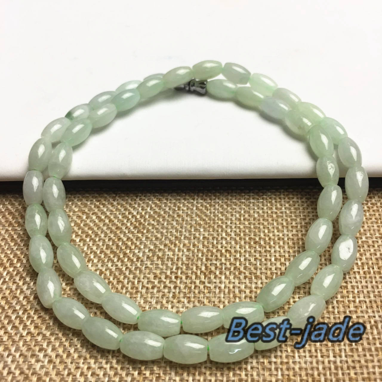 Certificated Grade A Natural Jade et Hand carved Necklace Girl Chain Jadeite Round bead Size：6*9mm Green gemstone Burma