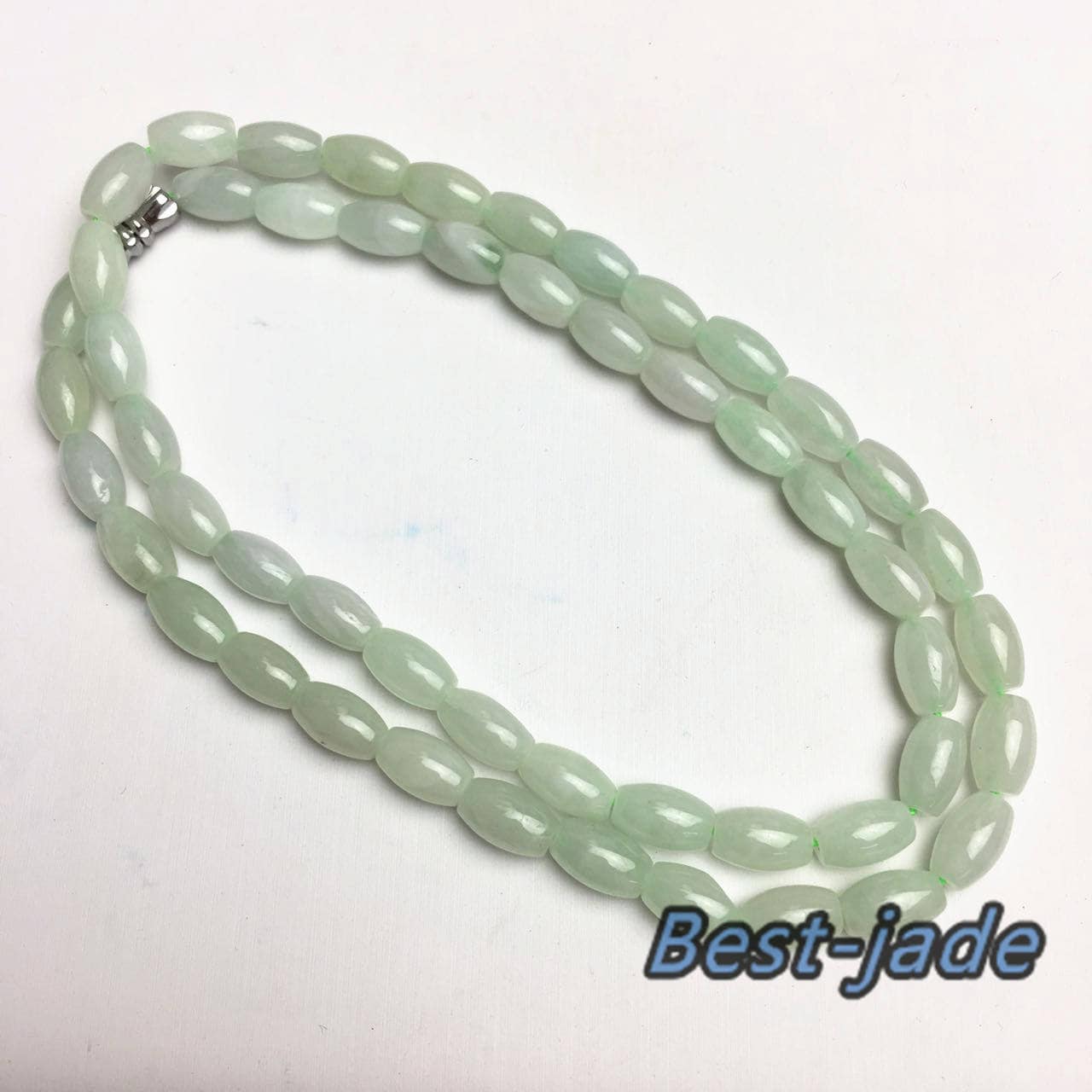 Certificated Grade A Natural Jade et Hand carved Necklace Girl Chain Jadeite Round bead Size：6*9mm Green gemstone Burma