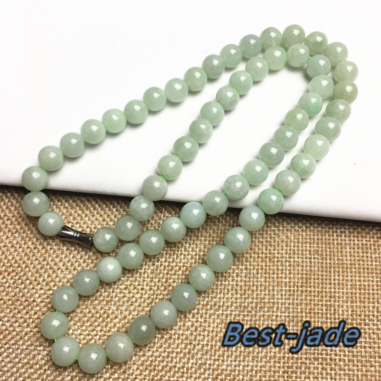 Certificated Grade A Natural Jade et Hand carved Necklace Girl Chain Jadeite Round bead Size：8mm Green gemstone Burma 糯油底