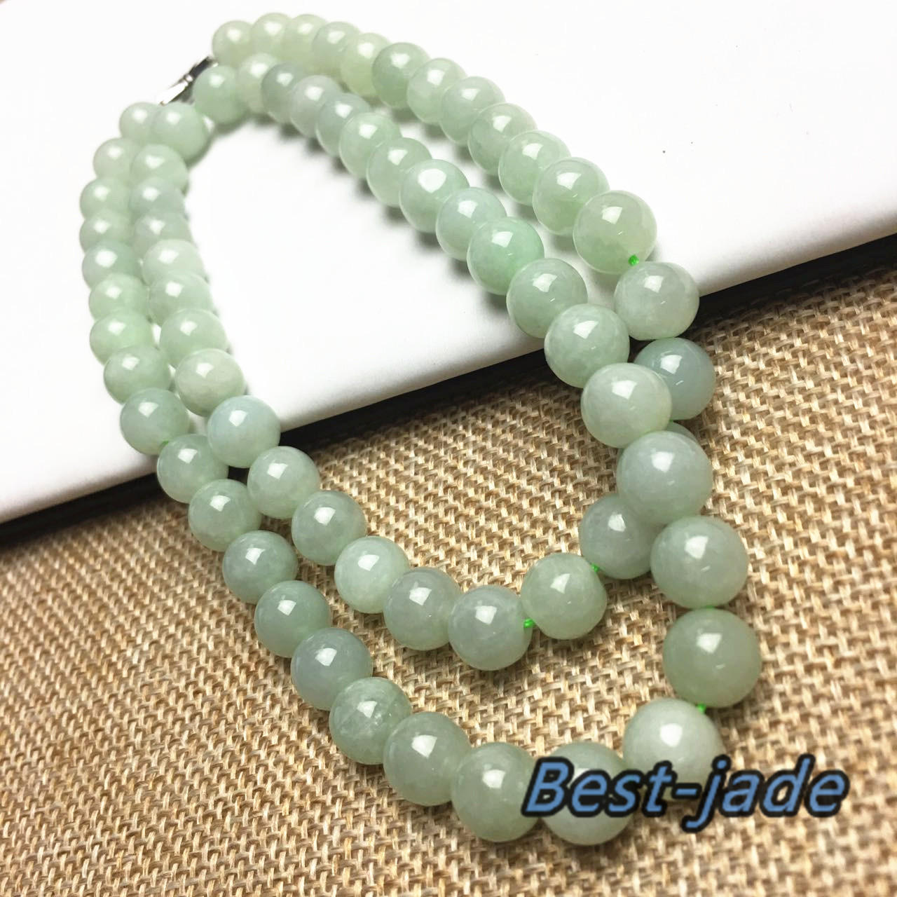 Certificated Grade A Natural Jade et Hand carved Necklace Girl Chain Jadeite Round bead Size：8mm Green gemstone Burma 糯油底