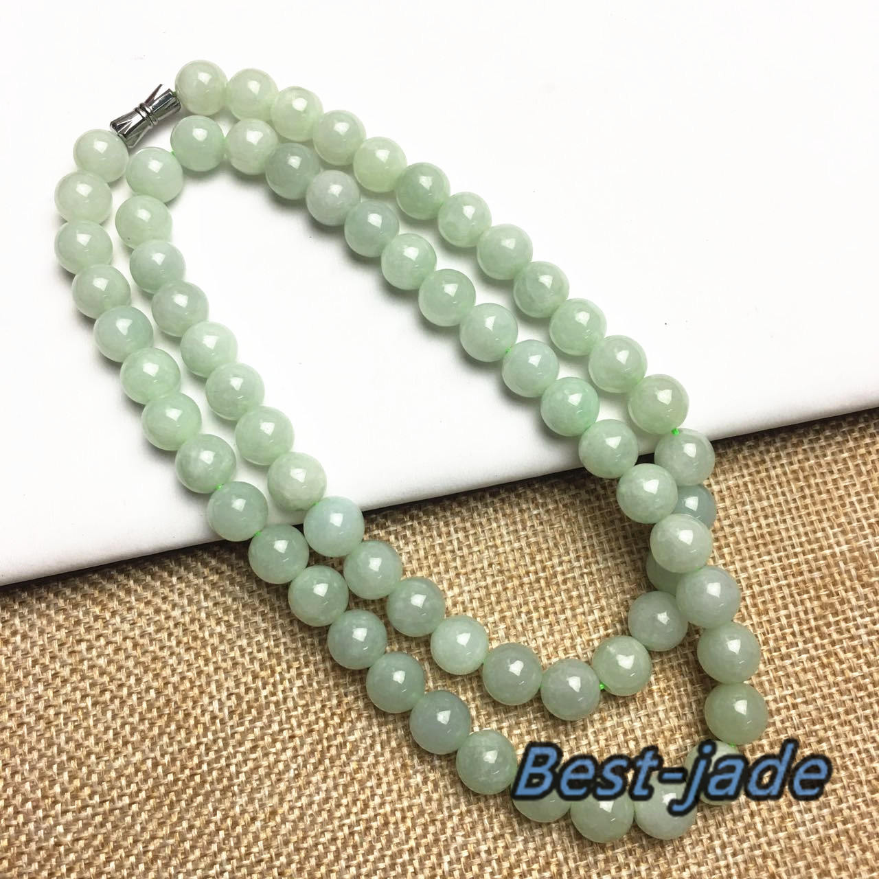 Certificated Grade A Natural Jade et Hand carved Necklace Girl Chain Jadeite Round bead Size：8mm Green gemstone Burma 糯油底