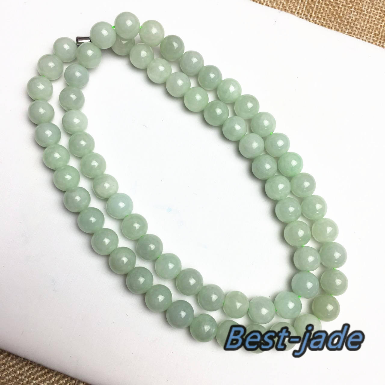 Certificated Grade A Natural Jade et Hand carved Necklace Girl Chain Jadeite Round bead Size：8mm Green gemstone Burma 糯油底