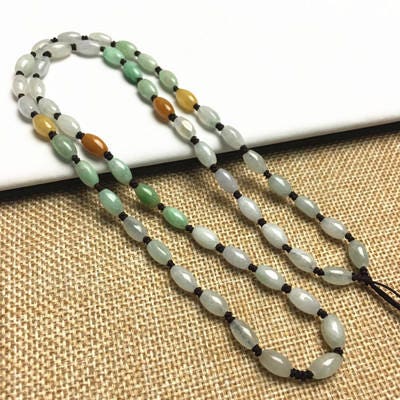 Certificated Grade A Natural Jade et Hand carved Necklace Girl Chain Jadeite Round bead Size：7*4mm Green gemstone Burma 三彩珠链