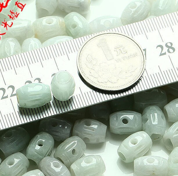 100Pcs Wholesale 10*13mm Hollow Grade A Jade barrel Beads Perle  Green Myanmar Jadeite Burma type A jade DIY pendant necklace earrings 翡翠A货