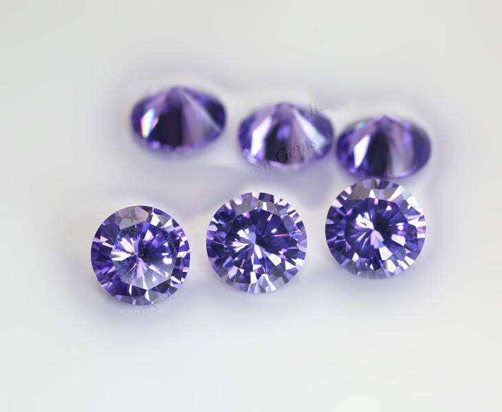 15PCS 1CT 6.5*6.5MM Zircon Natural Violet Faceted GEMSTONE Diamond Loose Round