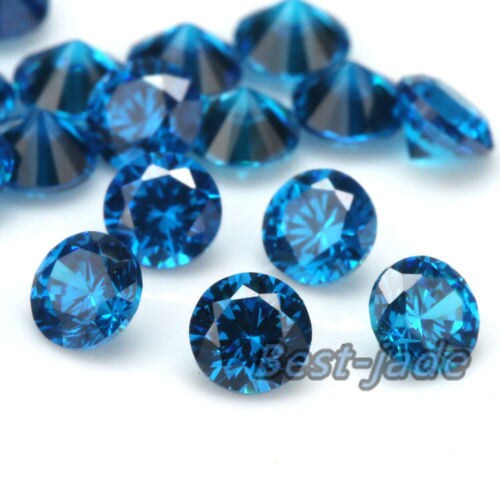 50PCS 1~10MM Grade A Blue Cubic Zircon Bead Gemstone Trillion Loose Round Dark Aquamarine