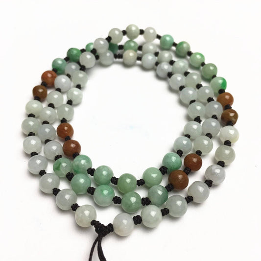 Certificated Grade A Natural Jadeite Hand weaving string Hand carved Necklace Girl Chain Round bead  Green gemstone Burma 三彩珠链