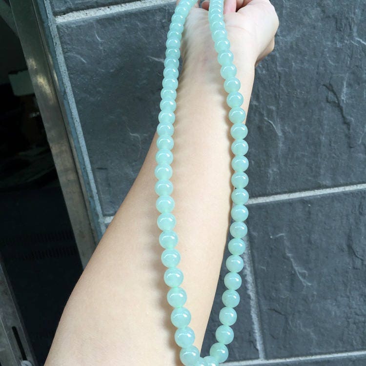 Certificated Grade A Natural Jadeite Hand weaving string Hand carved Necklace Girl Chain Round bead Green gemstone Burma 9.5*9.5mm