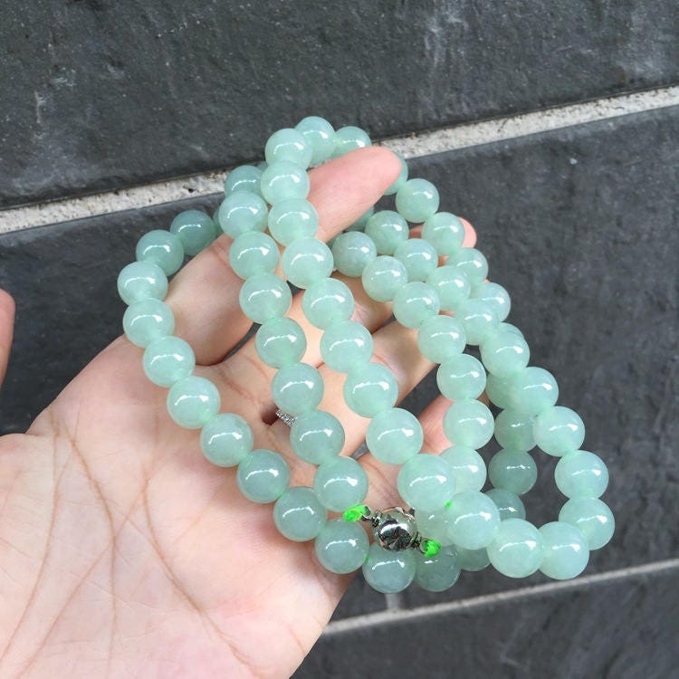 Certificated Grade A Natural Jadeite Hand weaving string Hand carved Necklace Girl Chain Round bead Green gemstone Burma 9.5*9.5mm