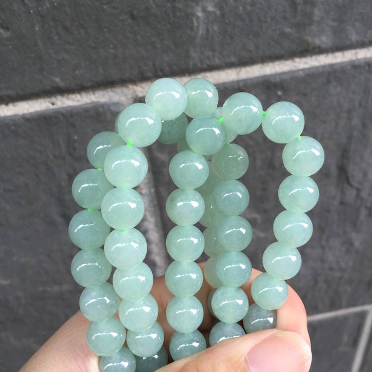 Certificated Grade A Natural Jadeite Hand weaving string Hand carved Necklace Girl Chain Round bead Green gemstone Burma 9.5*9.5mm