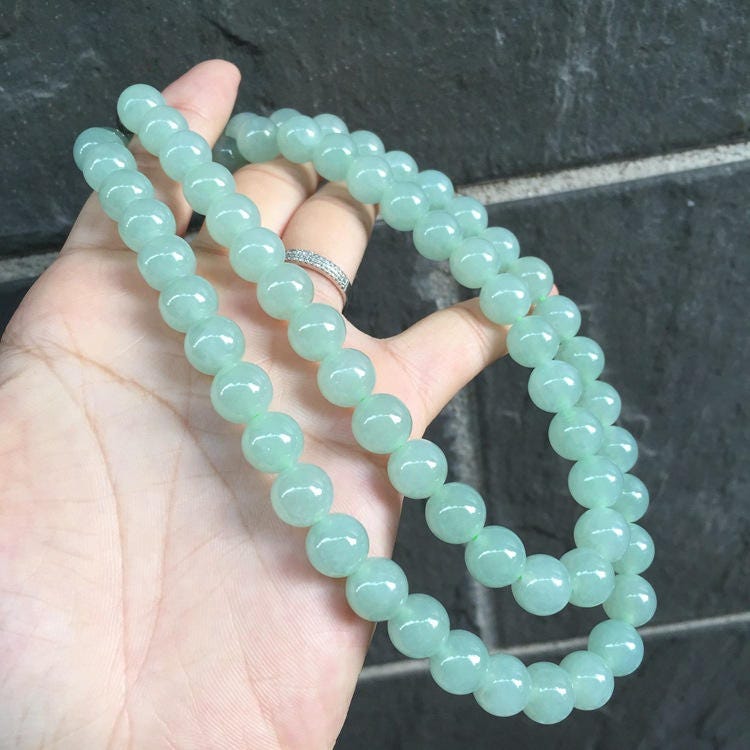 Certificated Grade A Natural Jadeite Hand weaving string Hand carved Necklace Girl Chain Round bead Green gemstone Burma 9.5*9.5mm