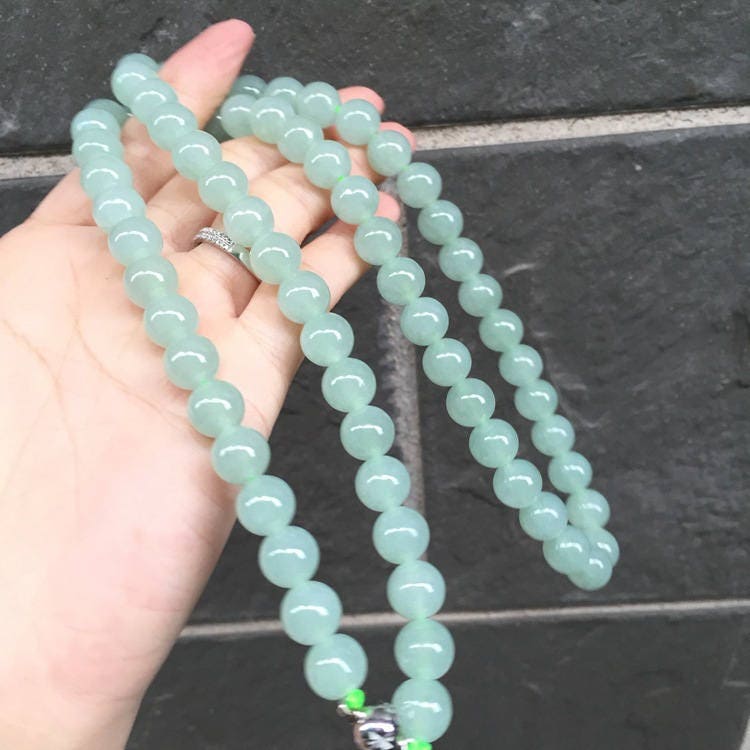 Certificated Grade A Natural Jadeite Hand weaving string Hand carved Necklace Girl Chain Round bead Green gemstone Burma 9.5*9.5mm