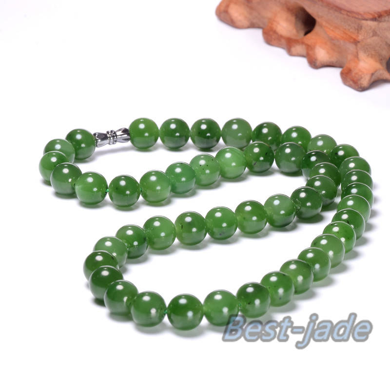 Certificated 12mm Canadian Jade Ball Beads Necklace POUNAMU Nephrite Greenstone   Halskette f. BC Jasper