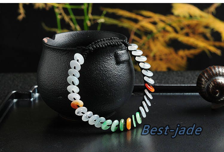 Certificated ICE Jade Grade A  JadeIet Hand carved Jade Round bead  Bracelet Chain jade gift